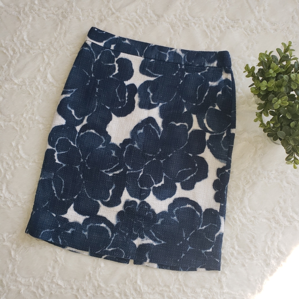 J. Crew blue & white floral pencil skirt